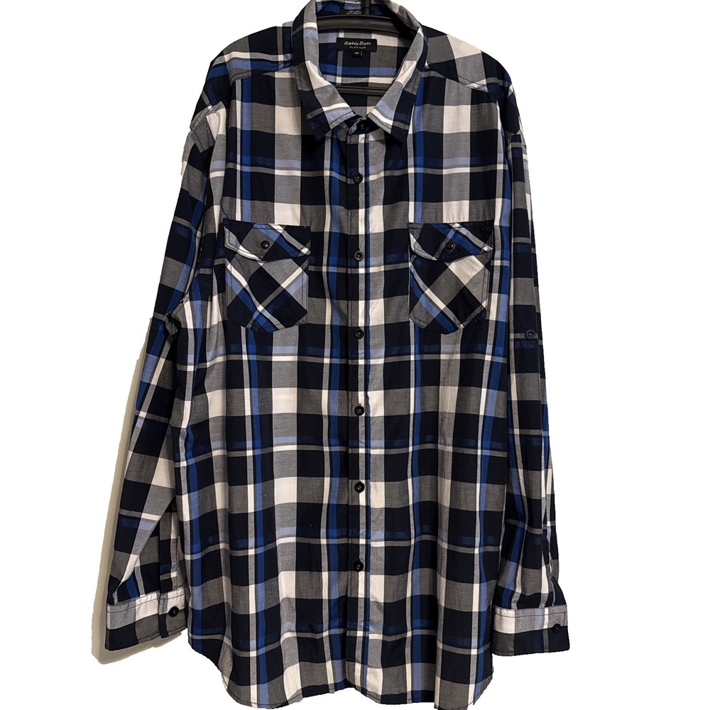 Eighty Eight Platinum Mens Plaid Button Shirt 5XL Long Sleeve Casual Outdoors